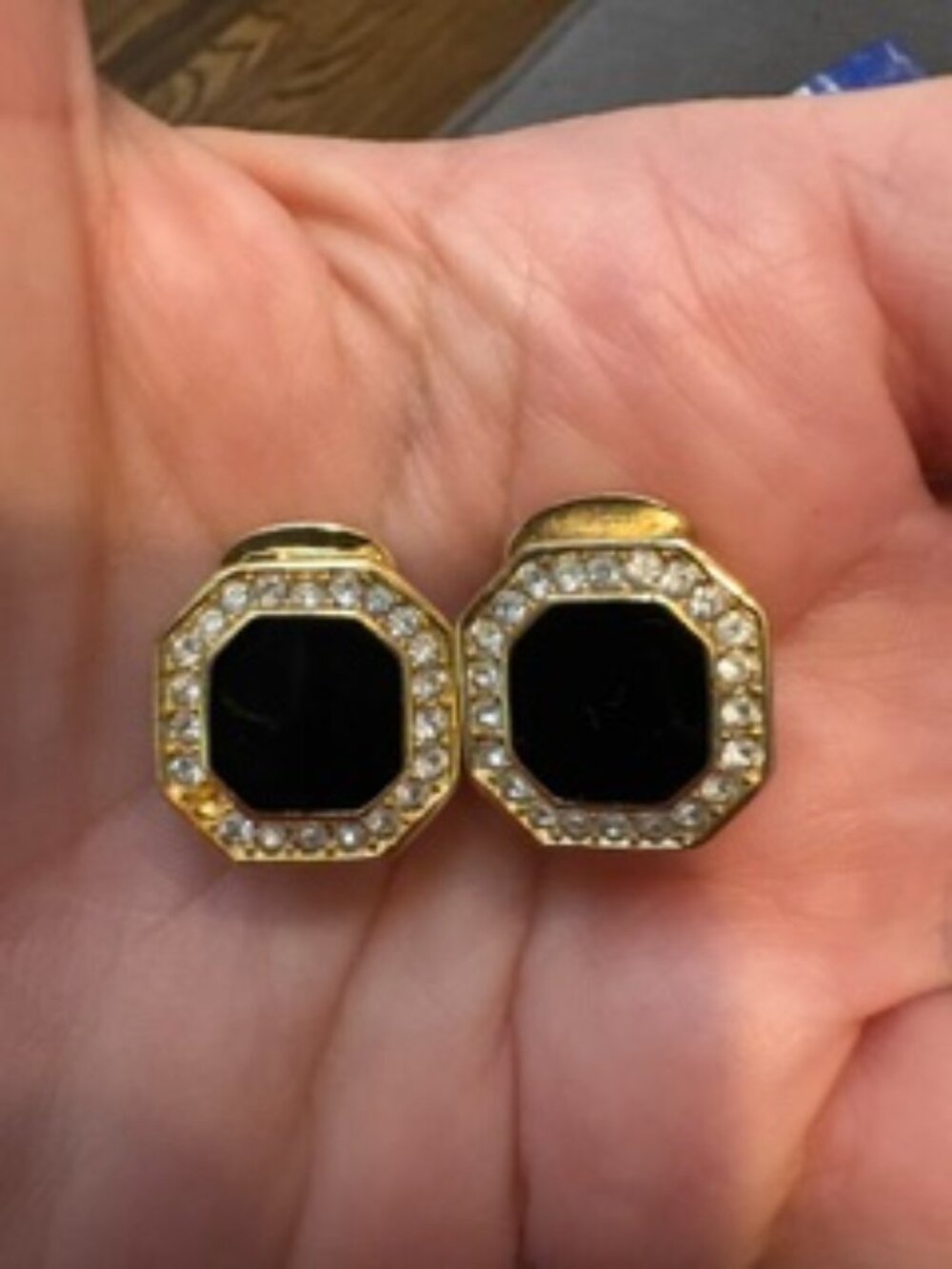 Vintage CHRISTIAN DIOR Signed CLIP ON GOLD BLACK ONYX like Earrings